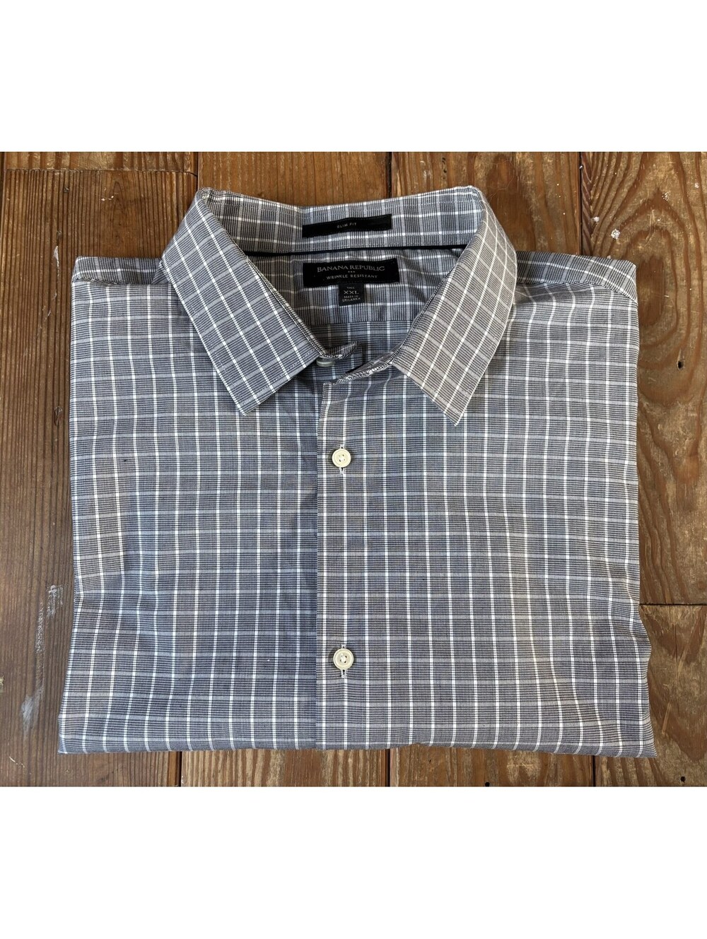 Banana Republic Men's Slim Fit Wrinkle Resistant Plaid Shirt Gray XXL Tall